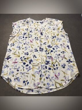 Daniel Rainn Floral Sleeveless Blouse Ivory Boho Top Women’s L